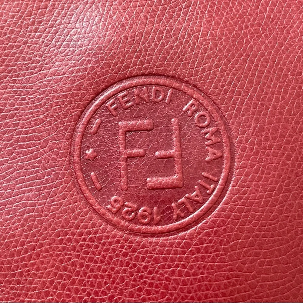 Fendi maroon leather embossed logo vintage crossbody bag